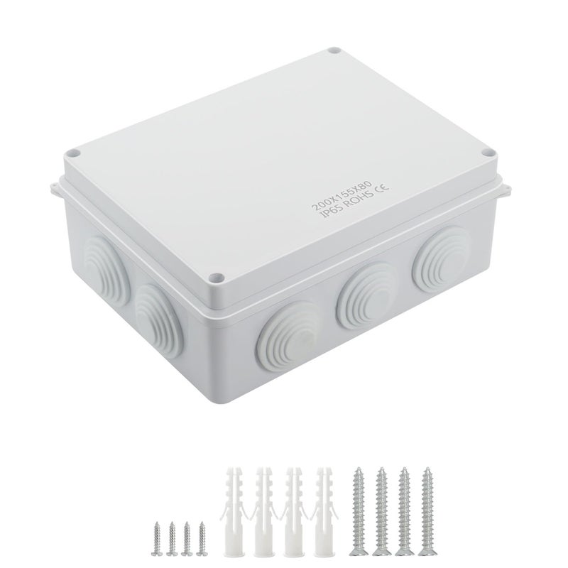LeMotech ABS Plastic Dustproof Waterproof IP65 Junction Box Universal Electrical Project Enclosure White 7.8 x 6.1 x 3.1 inch (200 x 155 x 80 mm) - Image 1